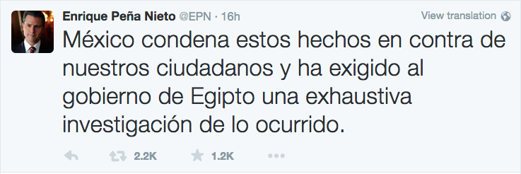 Tuit del presidente Enrique Peña Nieto